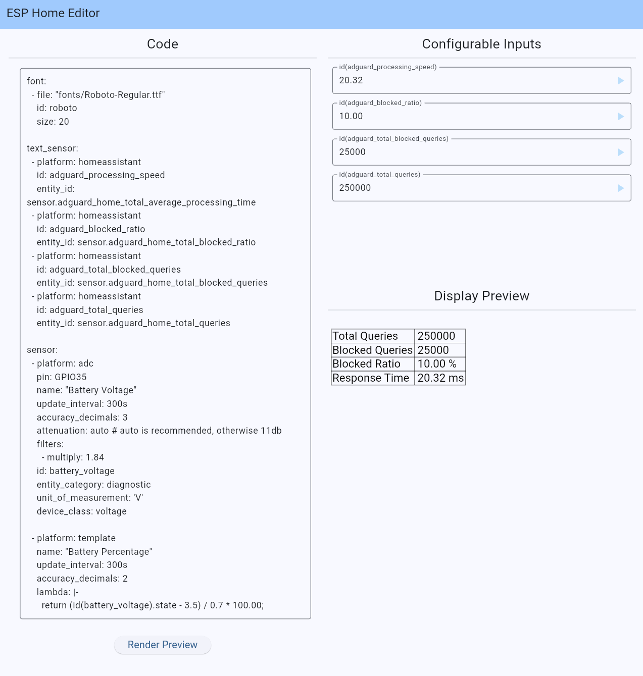 Showing an example of the ESPHome Display Editor